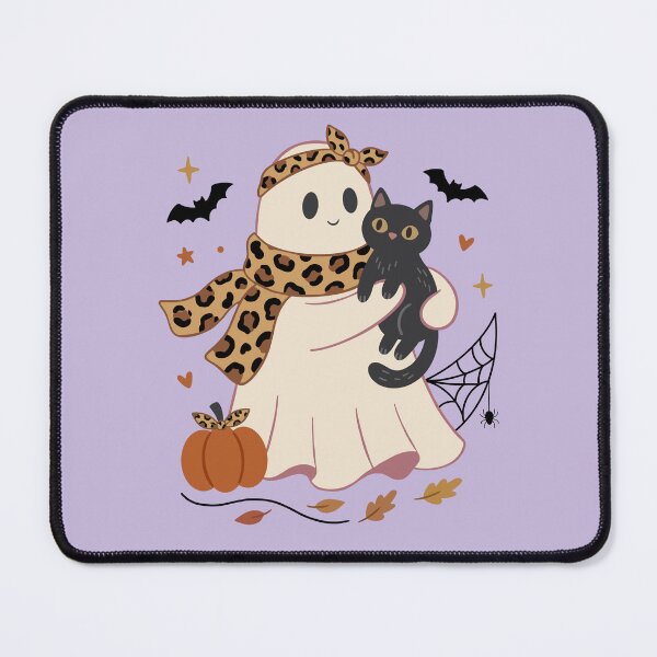 Item preview, Cute Halloween Ghost With Black Cat Leopard Accents designed and sold by FreshVibe Prints.