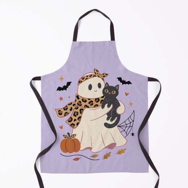 Item preview, Cute Halloween Ghost With Black Cat Leopard Accents designed and sold by FreshVibe Prints.