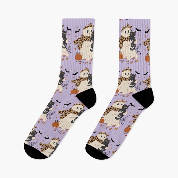 Item preview, Cute Halloween Ghost With Black Cat Leopard Accents designed and sold by FreshVibe Prints.
