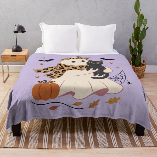 Item preview, Cute Halloween Ghost With Black Cat Leopard Accents designed and sold by FreshVibe Prints.