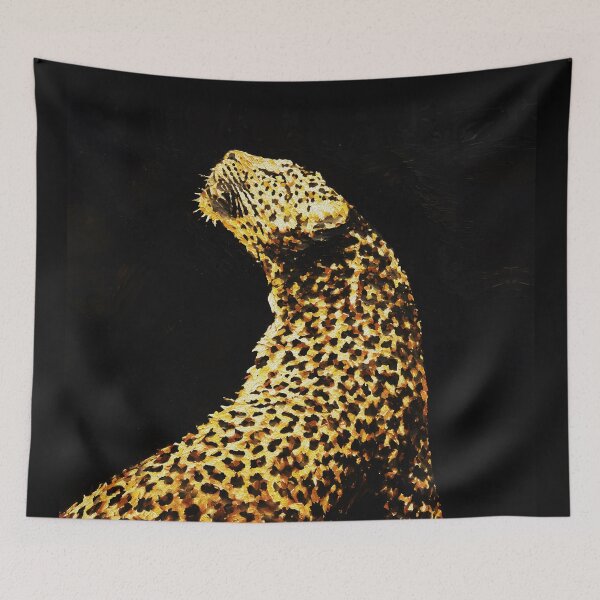 Item preview, Golden Leopard in Shadow – Chiaroscuro Wildlife Painting designed and sold by RamyGallery.