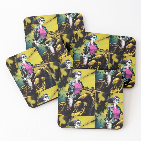 Item preview, Female Biker Motorcycle Pop Art Poster designed and sold by AXENT Designs.
