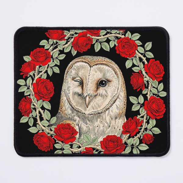 Item preview, Cute Winking Barn Owl Red Roses Sage Wreath | Vintage Gothic Cottagecore Owl Art designed and sold by Yassinejayed.