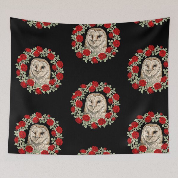 Item preview, Cute Winking Barn Owl Red Roses Sage Wreath | Vintage Gothic Cottagecore Owl Art designed and sold by Yassinejayed.