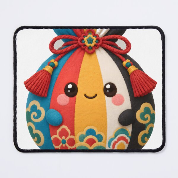 Item preview, Cute Plump Mascot Shaped Like a Five-color Silk Drawstring Pouch With Obangsaek (Blue, Red, Yellow, White, Black) Fabric Panels and a Tasseled Silk Cord Knot on Top — Marker-style Digital Illustration designed and sold by radou88.