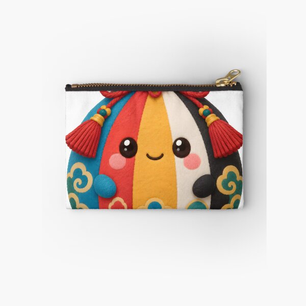 Item preview, Cute Plump Mascot Shaped Like a Five-color Silk Drawstring Pouch With Obangsaek (Blue, Red, Yellow, White, Black) Fabric Panels and a Tasseled Silk Cord Knot on Top — Marker-style Digital Illustration designed and sold by radou88.