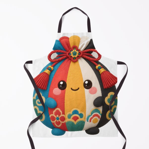 Item preview, Cute Plump Mascot Shaped Like a Five-color Silk Drawstring Pouch With Obangsaek (Blue, Red, Yellow, White, Black) Fabric Panels and a Tasseled Silk Cord Knot on Top — Marker-style Digital Illustration designed and sold by radou88.