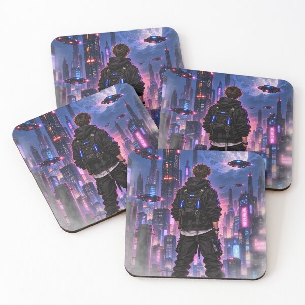 Item preview, Danix Cyberpunk Moonlit Skyline Poster Design designed and sold by Kenzie & Co.