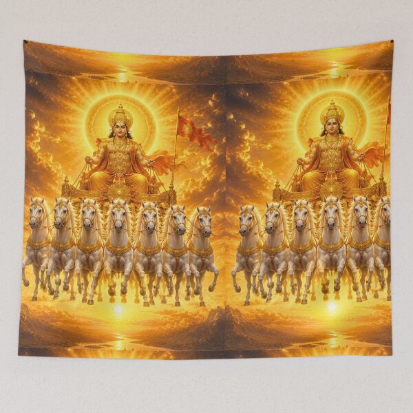 Item preview, Surya Dev's Celestial Chariot | Makar Sankranti Sun God with Seven Horses | Divine Hindu Art designed and sold by Homyar.