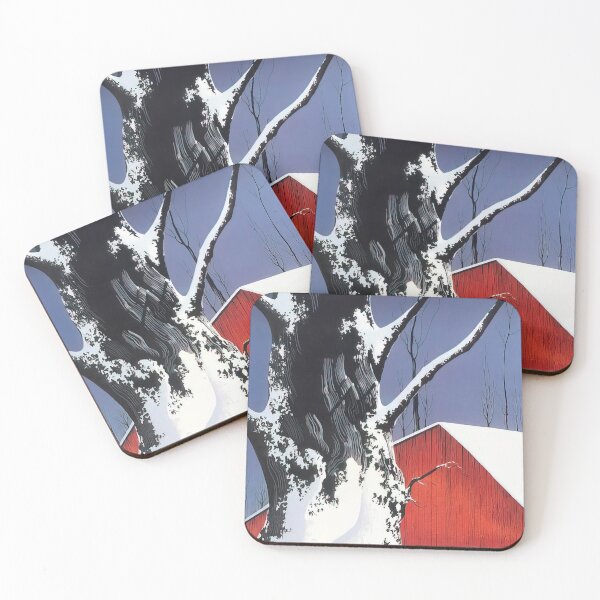 Item preview, Red barn and tree snow designed and sold by EtherShadeArt.