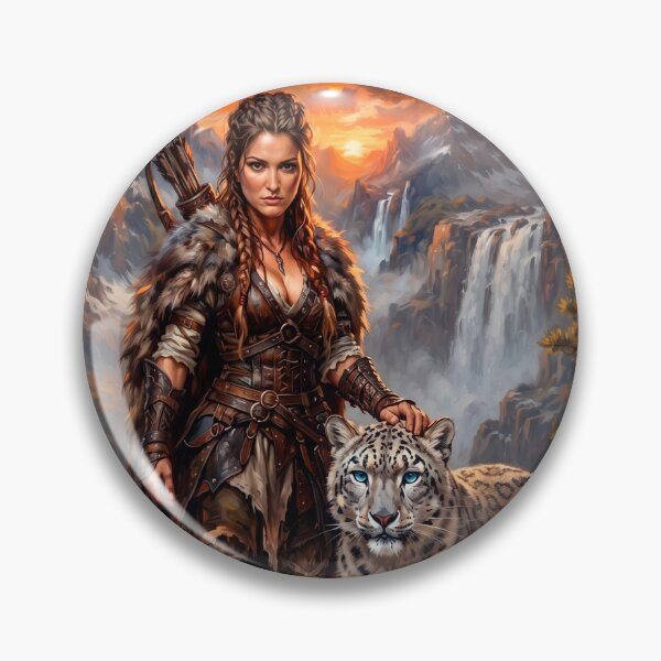 Item preview, Epic Mountain Huntress with Snow Leopard – Fantasy Wilderness Art designed and sold by VALKYRAART53.