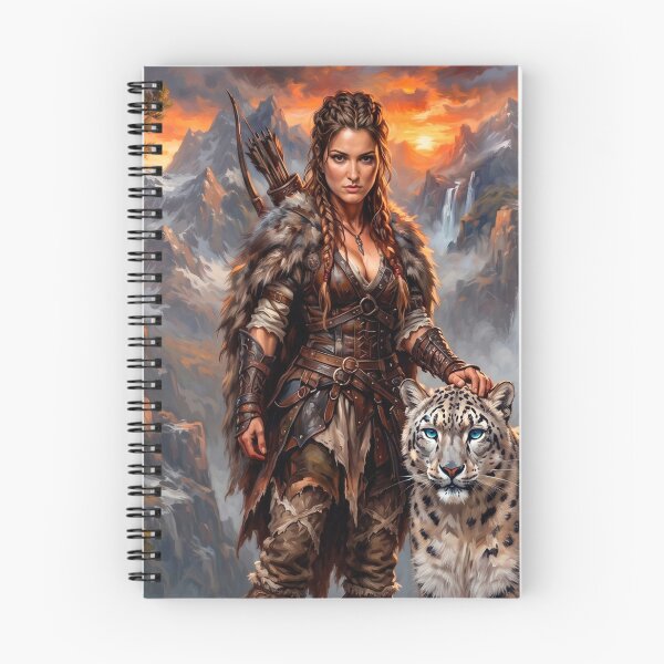 Item preview, Epic Mountain Huntress with Snow Leopard – Fantasy Wilderness Art designed and sold by VALKYRAART53.