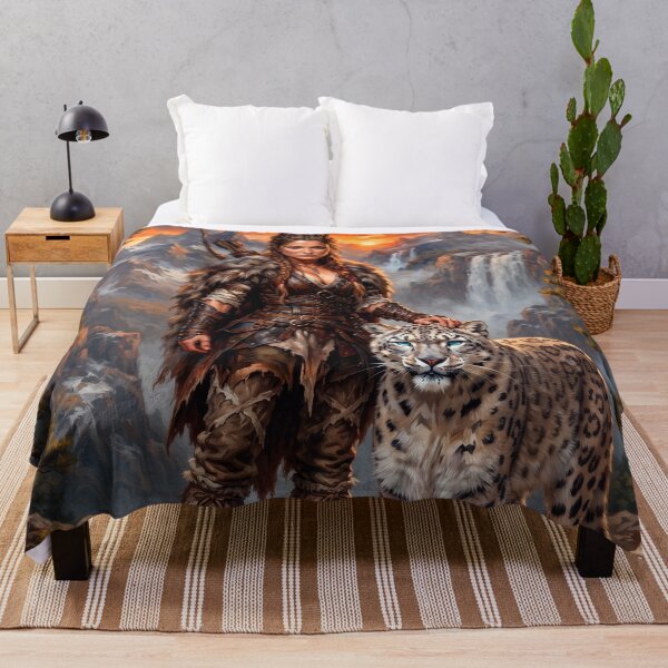 Item preview, Epic Mountain Huntress with Snow Leopard – Fantasy Wilderness Art designed and sold by VALKYRAART53.
