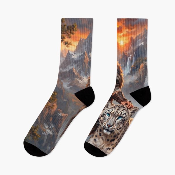 Item preview, Epic Mountain Huntress with Snow Leopard – Fantasy Wilderness Art designed and sold by VALKYRAART53.