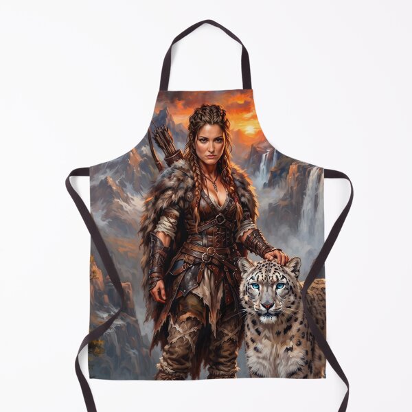 Item preview, Epic Mountain Huntress with Snow Leopard – Fantasy Wilderness Art designed and sold by VALKYRAART53.