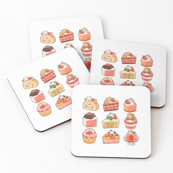 Item preview, Cute Animal Dessert Stickers – Kawaii Cats & Sweet Strawberry Cakes designed and sold by StickerJas.