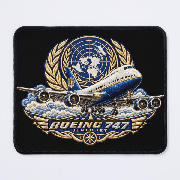 Item preview, Boeing 747 Jumbo Jet Embroidered Aviation Crest with United Nations Globe designed and sold by Emoji Emblems.