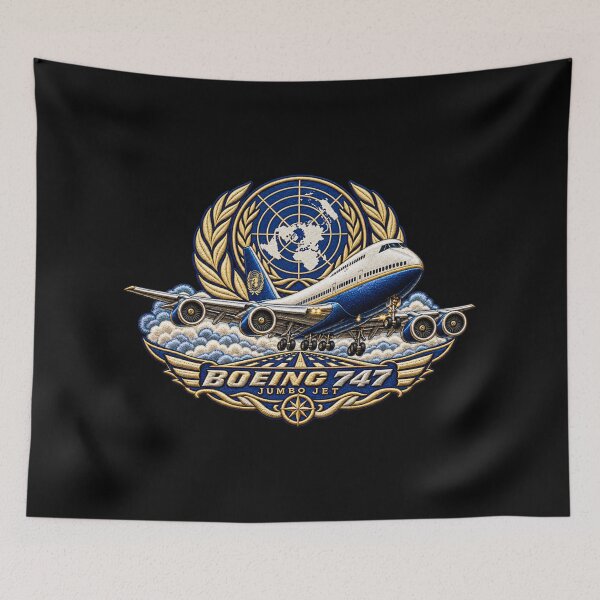 Item preview, Boeing 747 Jumbo Jet Embroidered Aviation Crest with United Nations Globe designed and sold by Emoji Emblems.