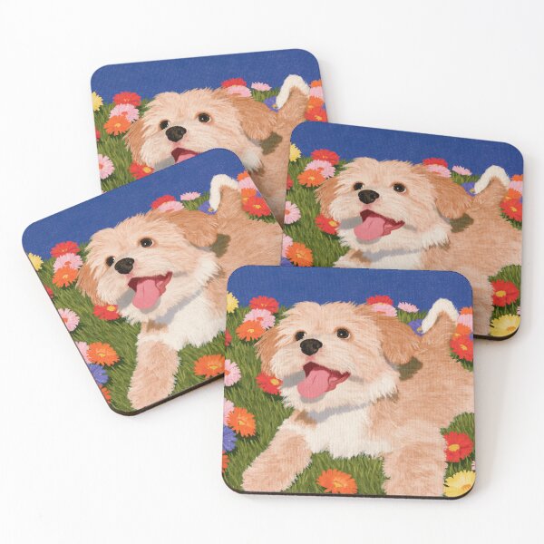 Item preview, Happy Fluffy Puppy in Flower Meadow designed and sold by The Painted Tail.