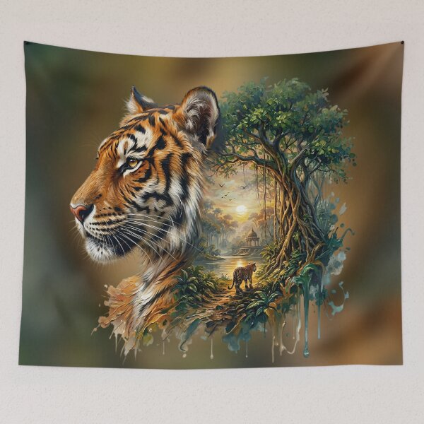 Aperçu de l'œuvre Double exposition dans la jungle du tigre créée et vendue par Eclectic Monkey.