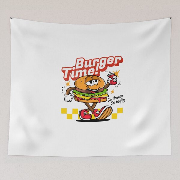 Item preview, Burger Time! Funny Cartoon Burger Mascot with Soda Retro Fast Food designed and sold by DorkStarMedia.