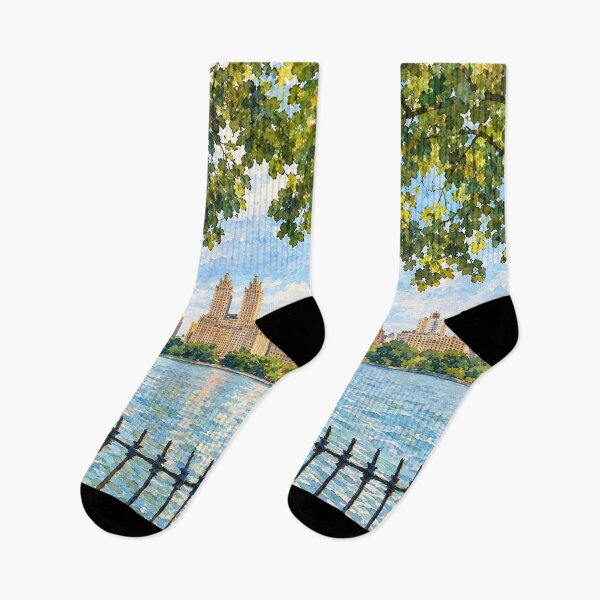 Item preview, Central Park Reservoir NYC Skyline Digital Watercolor designed and sold by SlavaArt.