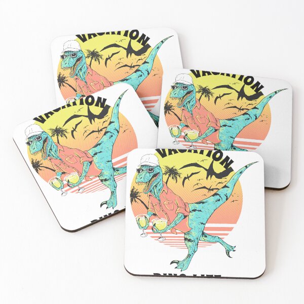 Item preview, Retro T-Rex Vacation Sunset Drinks Palm Trees designed and sold by BREITENOHNSON.