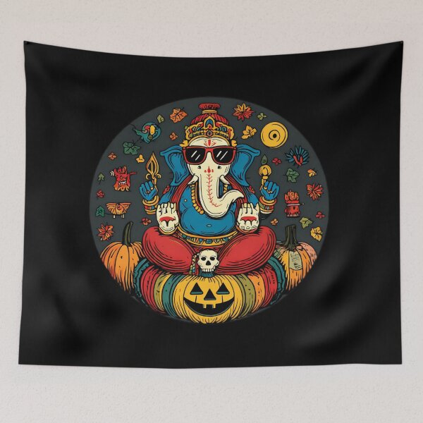Item preview, Cool Elephant Halloween Circular Blessing Pumpkin Skull Pop Art designed and sold by PANNARUK THAILAND.