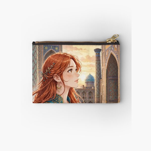 Item preview, Uzbekistan Samarkand Registan with a Redhead Traveler in an Elegant Turquoise Dress, Magnificent Islamic Architecture and Central Asian Travel designed and sold by DibujandoPorfa.