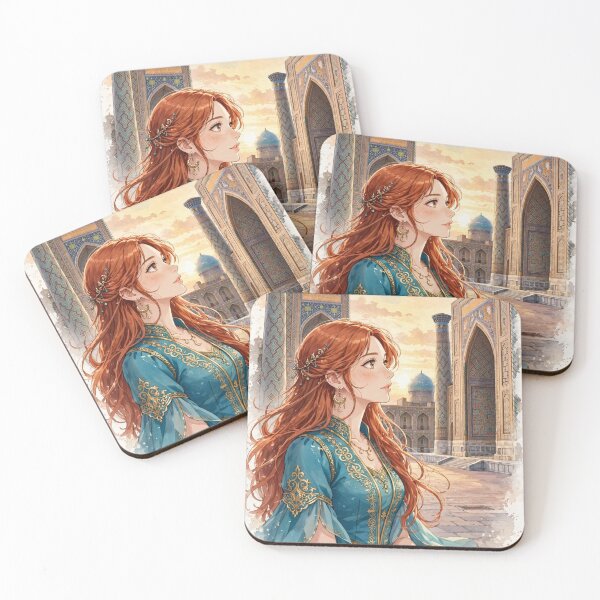 Item preview, Uzbekistan Samarkand Registan with a Redhead Traveler in an Elegant Turquoise Dress, Magnificent Islamic Architecture and Central Asian Travel designed and sold by DibujandoPorfa.