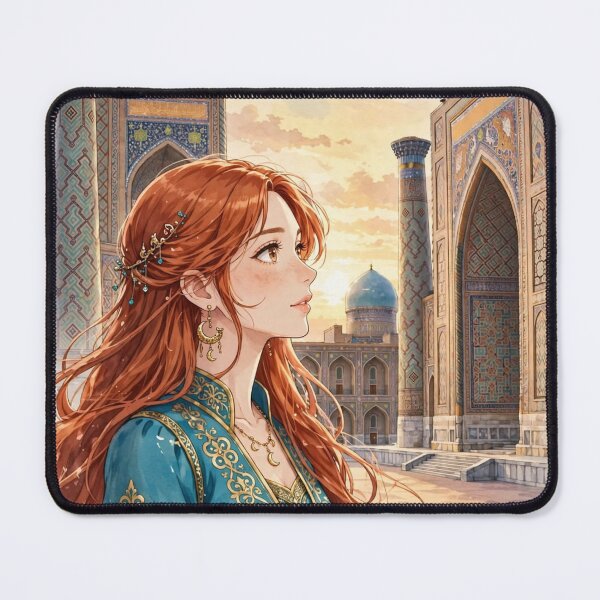 Item preview, Uzbekistan Samarkand Registan with a Redhead Traveler in an Elegant Turquoise Dress, Magnificent Islamic Architecture and Central Asian Travel designed and sold by DibujandoPorfa.