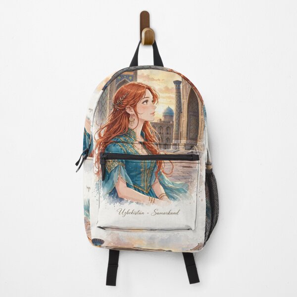 Item preview, Uzbekistan Samarkand Registan with a Redhead Traveler in an Elegant Turquoise Dress, Magnificent Islamic Architecture and Central Asian Travel designed and sold by DibujandoPorfa.