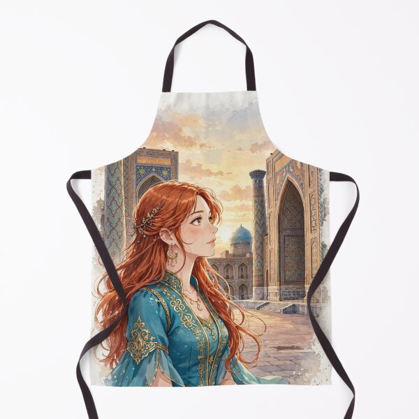 Item preview, Uzbekistan Samarkand Registan with a Redhead Traveler in an Elegant Turquoise Dress, Magnificent Islamic Architecture and Central Asian Travel designed and sold by DibujandoPorfa.