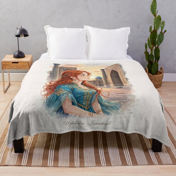 Item preview, Uzbekistan Samarkand Registan with a Redhead Traveler in an Elegant Turquoise Dress, Magnificent Islamic Architecture and Central Asian Travel designed and sold by DibujandoPorfa.