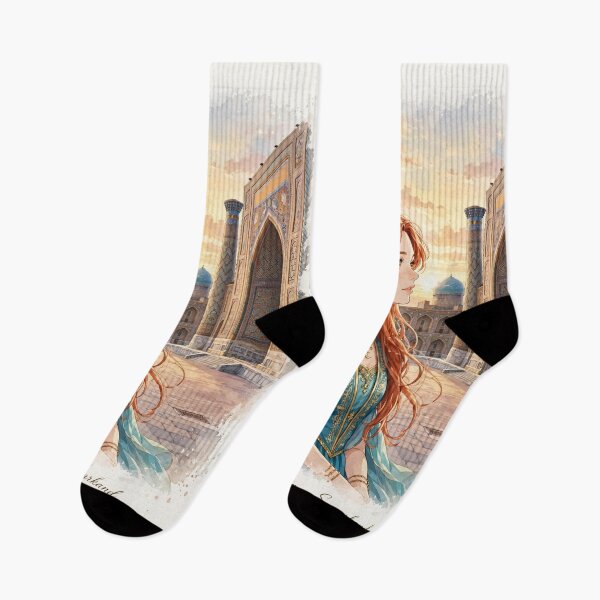 Item preview, Uzbekistan Samarkand Registan with a Redhead Traveler in an Elegant Turquoise Dress, Magnificent Islamic Architecture and Central Asian Travel designed and sold by DibujandoPorfa.