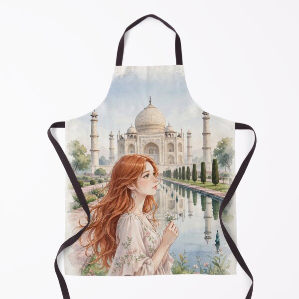 Item preview, India Taj Mahal with a Beautiful Redhead Traveler in a Romantic Pink Dress, Iconic Indian Architecture and Dreamy Travel Landscape designed and sold by DibujandoPorfa.