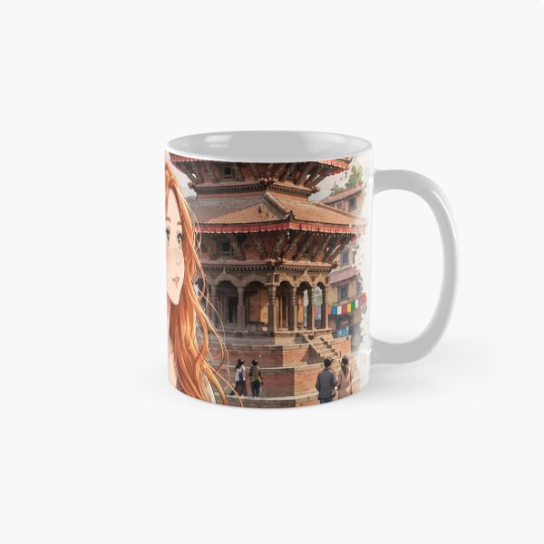 Item preview, Nepal Kathmandu Durbar Square with an Elegant Redhead Traveler in a Crimson Dress, Historic Temples and Himalayan Cultural Travel designed and sold by DibujandoPorfa.