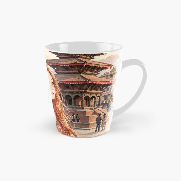 Item preview, Nepal Kathmandu Durbar Square with an Elegant Redhead Traveler in a Crimson Dress, Historic Temples and Himalayan Cultural Travel designed and sold by DibujandoPorfa.