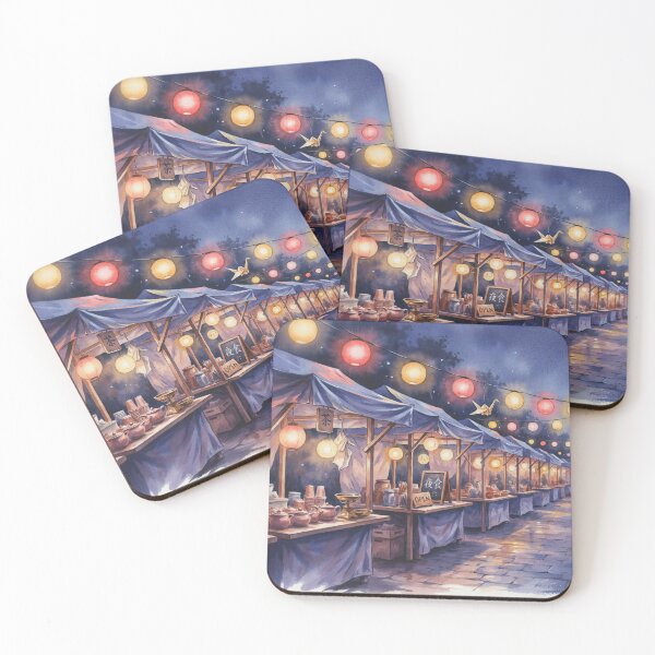 Item preview, Vintage Watercolor Japanese Night Market Paper Lanterns Art Vector designed and sold by Shutter-Dragon.