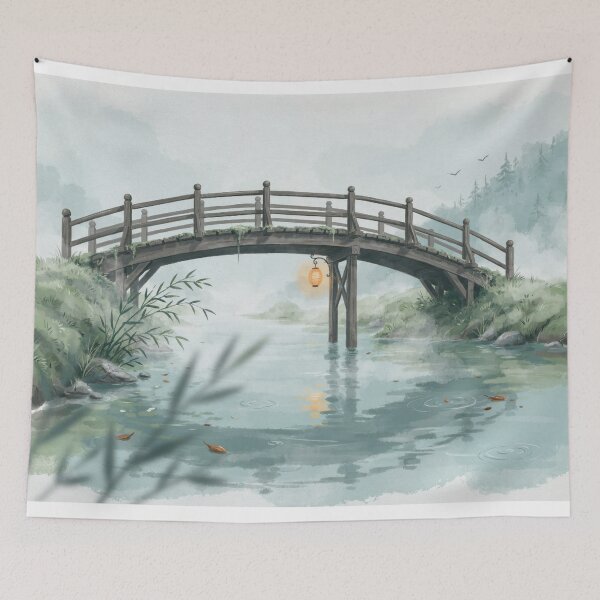 Item preview, Vintage Watercolor Wooden Bridge Misty River Landscape Art Vector designed and sold by Shutter-Dragon.