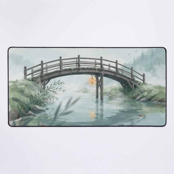 Item preview, Vintage Watercolor Wooden Bridge Misty River Landscape Art Vector designed and sold by Shutter-Dragon.