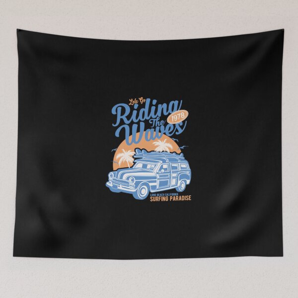 Item preview, Retro Surfing Paradise Woody Wagon Beach Sunset Graphic designed and sold by DarleneBauch.