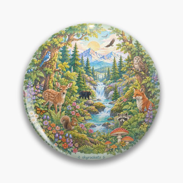 Item preview, Enchanted Forest Animals Mountain River Circle designed and sold by Skyrocketz.