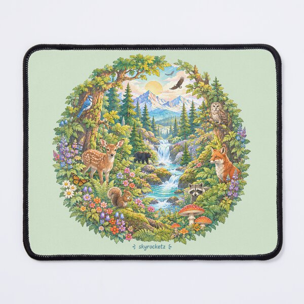 Item preview, Enchanted Forest Animals Mountain River Circle designed and sold by Skyrocketz.
