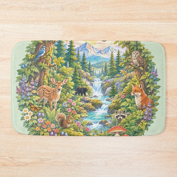 Item preview, Enchanted Forest Animals Mountain River Circle designed and sold by Skyrocketz.