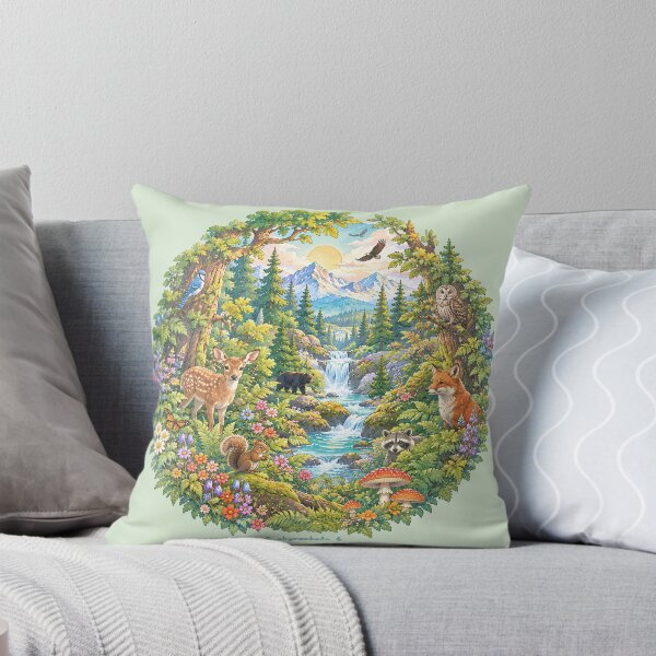 Item preview, Enchanted Forest Animals Mountain River Circle designed and sold by Skyrocketz.