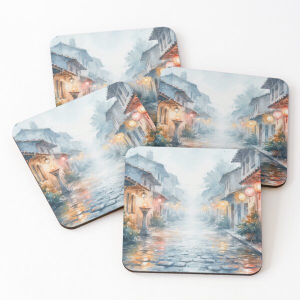 Item preview, Vintage Watercolor Rainy Asian Street Lanterns Art Vector designed and sold by Shutter-Dragon.