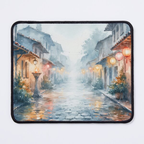 Item preview, Vintage Watercolor Rainy Asian Street Lanterns Art Vector designed and sold by Shutter-Dragon.