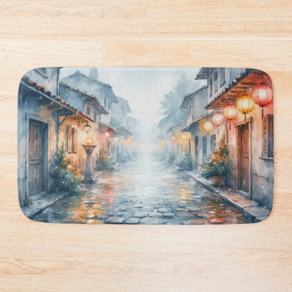 Item preview, Vintage Watercolor Rainy Asian Street Lanterns Art Vector designed and sold by Shutter-Dragon.