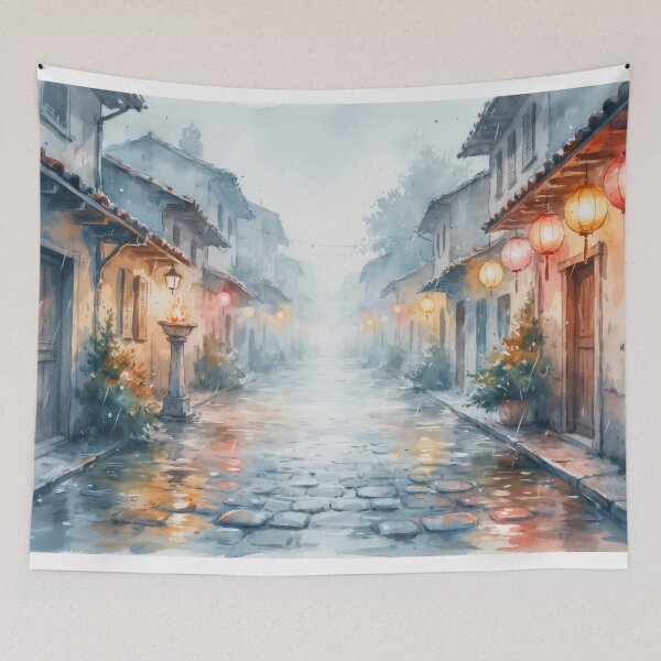 Item preview, Vintage Watercolor Rainy Asian Street Lanterns Art Vector designed and sold by Shutter-Dragon.